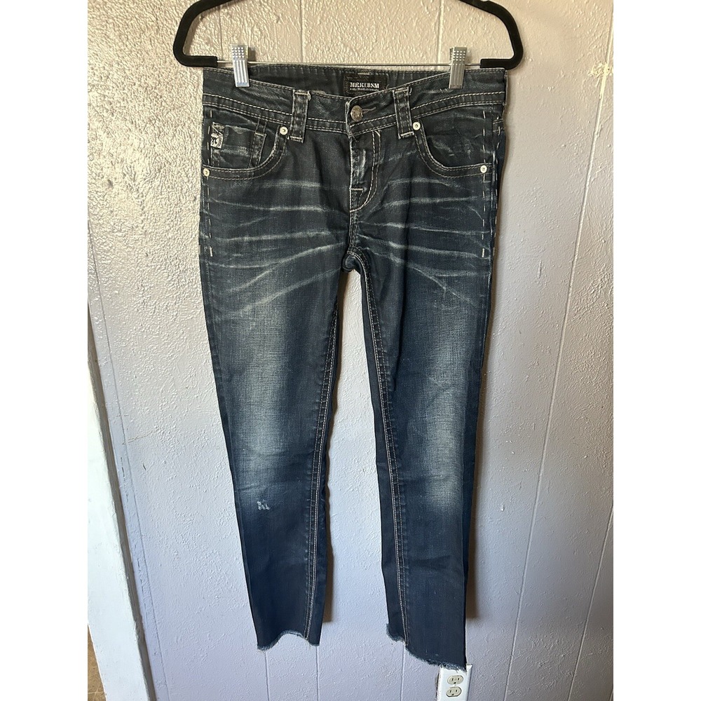WOMENS MEK DNM HARBIN CIGARETTE 28/34 DENIM BLUE JEANS THICK STITCHED BOHO RETRO